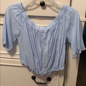 Forever 21 blue and white striped off shoulder